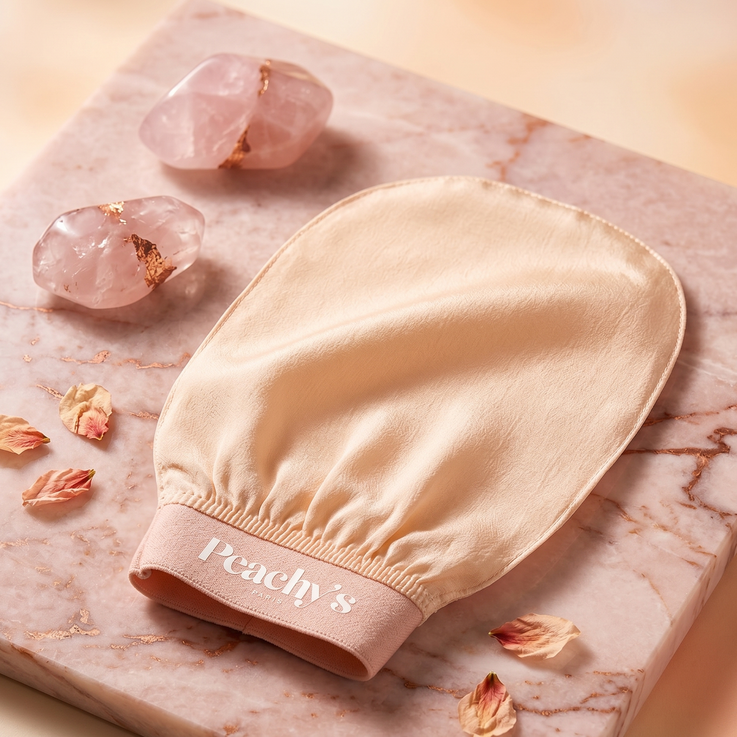Gant exfoliant en soie de la marque Peachy's Paris
